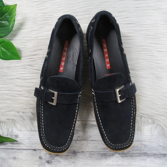 PRADA Navy Suede Loafers Women’s 39 US Size 9 - Picture 1 of 11